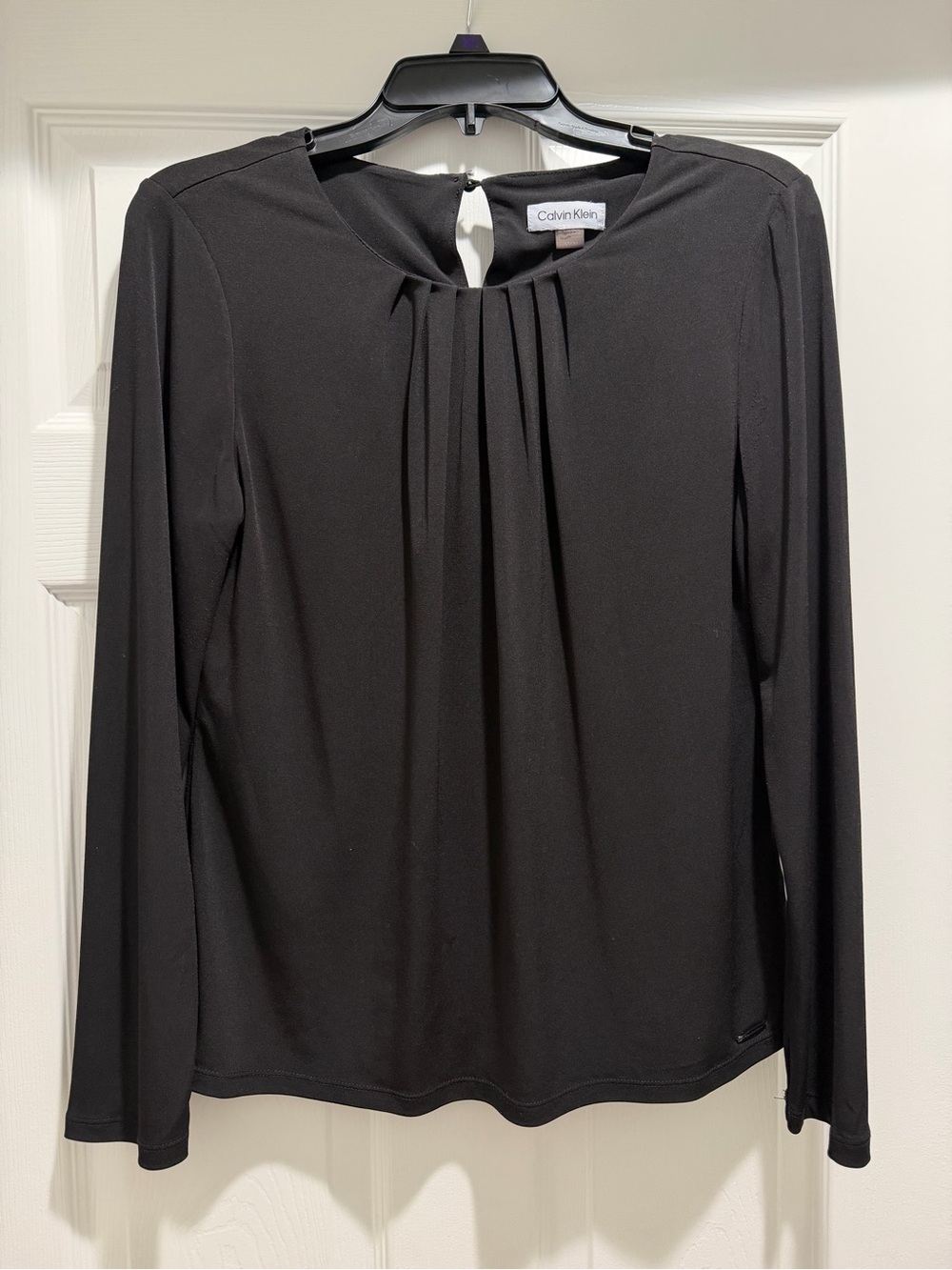 Calvin Klein Black Long-Sleeve Pleated Front Blouse